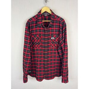 Victory Motorcycles Mens XL Red Black Plaid Flannel Button Down Shirt Stretch